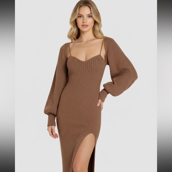 Cider Dresses & Skirts - Cider NWT Brown Ribbed Knit Midi Dress & Shrug Set - Large